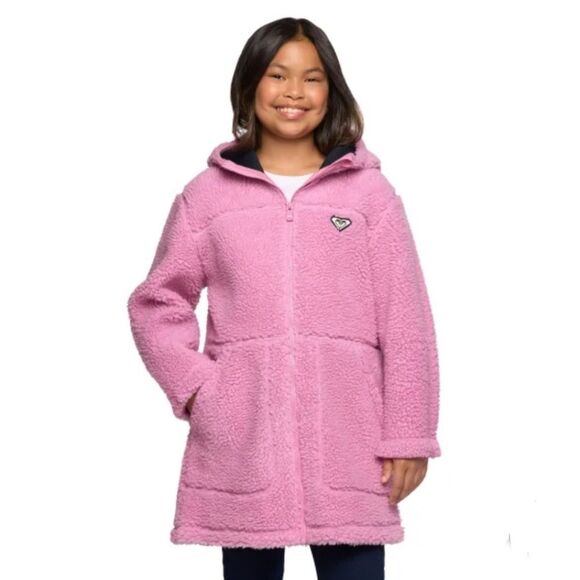 ROXY Youth Girls L Plush Full Zip Heavyweight Sherpa Jacket Pink (14/16) NWT
